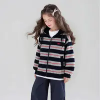 女童秋季拉链开衫外套2025女孩中大童时尚条纹风休闲外套Q63077