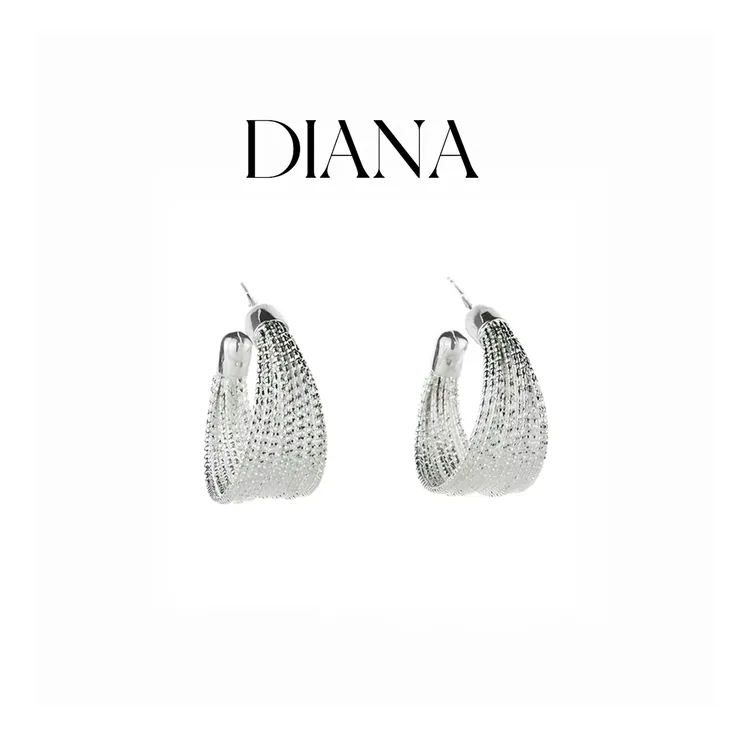 合金耳饰 DIANA 轻奢肌理感银色圈圈耳环S925银针个性耳圈
