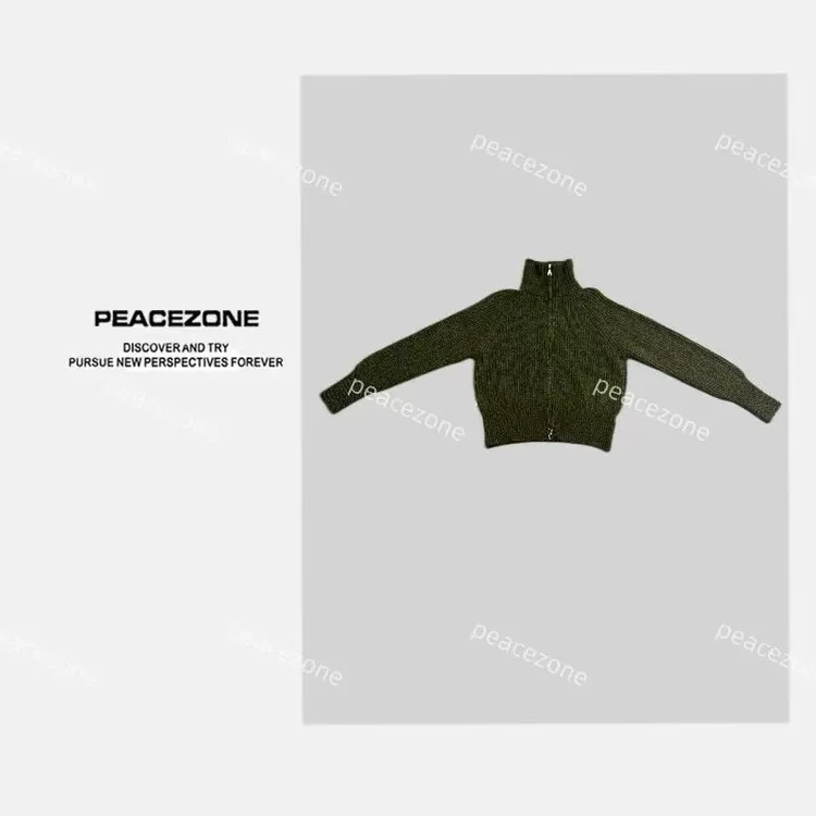 Peacezone 绵羊毛+山羊绒 秋冬新款拉链休闲百搭毛衣外套/7634