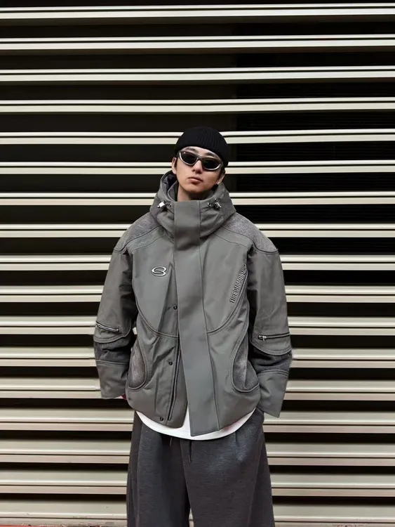 胡先生25ss冬季美式牛仔拼接工装羽绒服男款潮牌高级感外套H-909