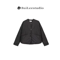 【柏栗良品】秋冬新品~宅寂风无领质感简约百搭口袋棉衣98995