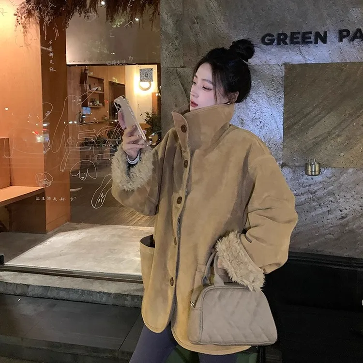 两面穿皮毛一体羊羔绒外套女冬季2025新款加厚机车服宽松毛毛上衣