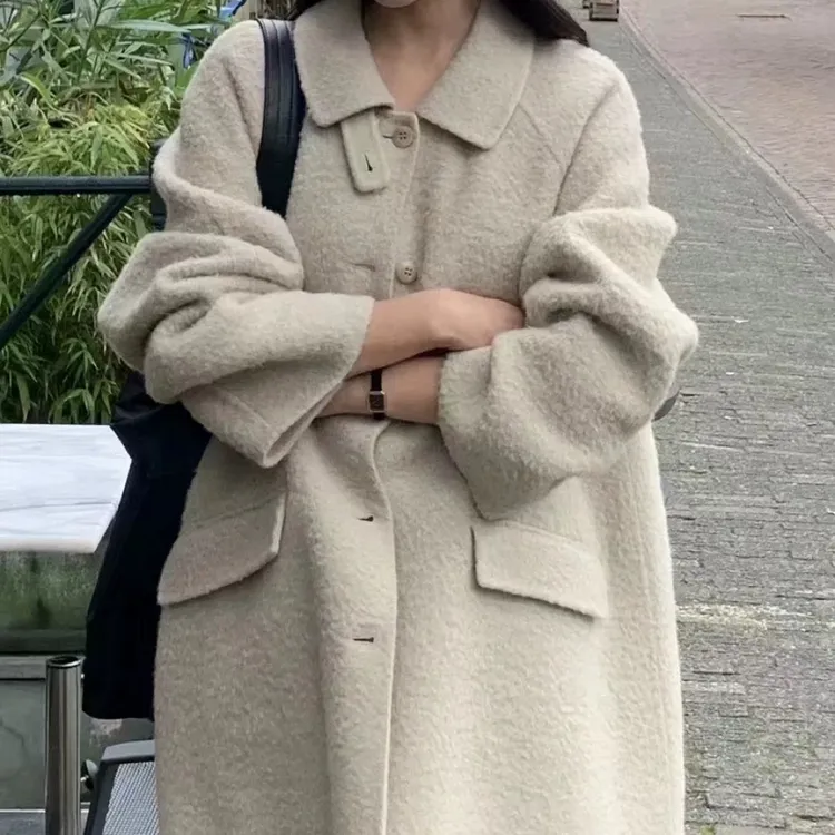 vergamot宽松显瘦中长款毛呢外套女苏丽羊毛大衣