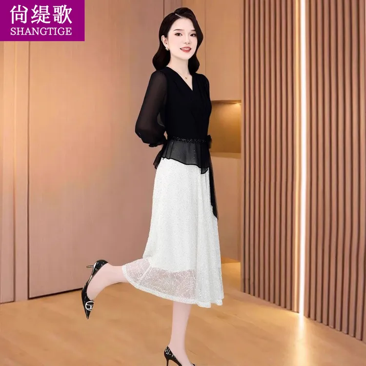 重要场合假两件套装连衣裙女春秋2025新款十三行减龄长袖高档裙子