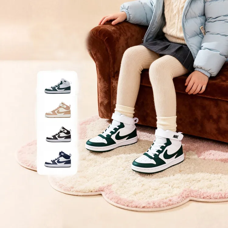 NIKE耐克儿童休闲鞋冬季新款Court Borough高帮魔术贴板鞋运动鞋