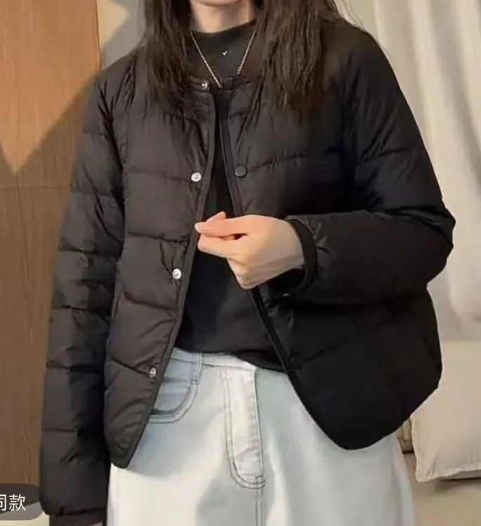 2025冬季新款休闲文艺显瘦圆领羽绒服女短款小个子90鸭绒保暖外套