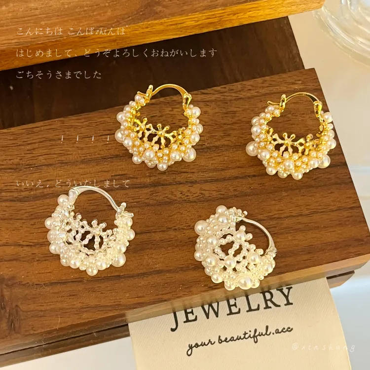 铜合金仿珍珠耳饰 【织梦】轻奢气质时尚耳扣精致复古耳环甜美优雅