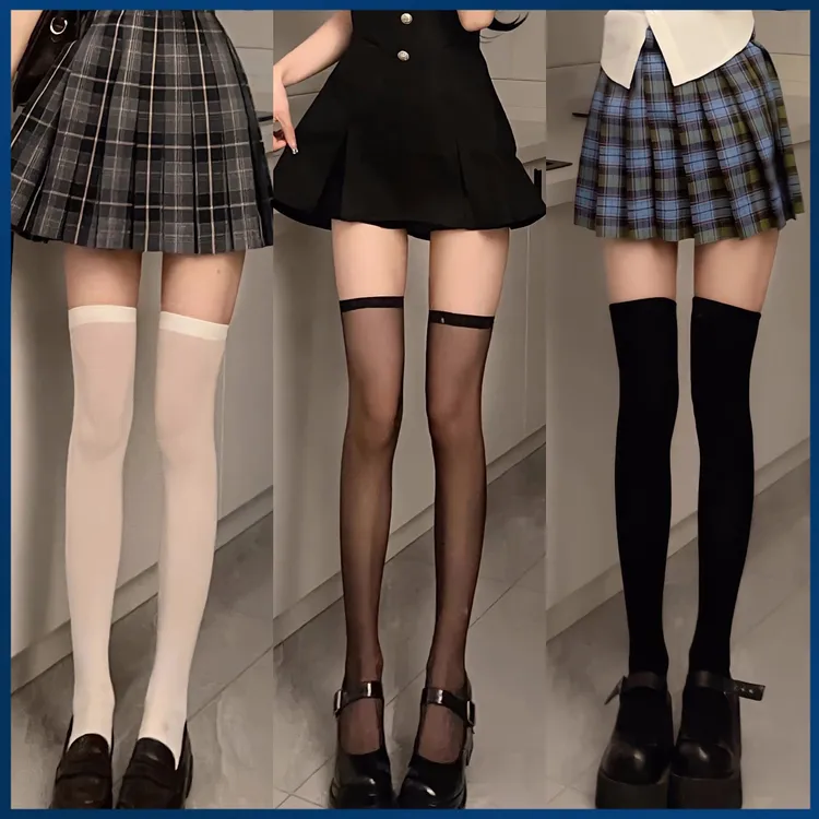 jk网红长筒白色袜子女春夏季薄款高筒袜透肤过膝袜百搭天鹅绒丝袜