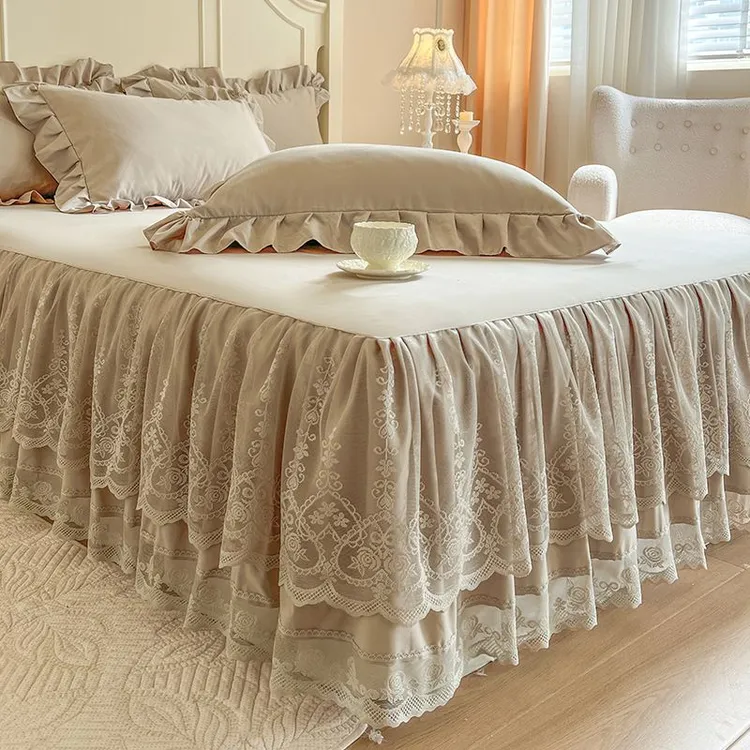夏天公主风蕾丝床裙单件非全棉纯棉花边床罩床垫遮丑席梦思保护套