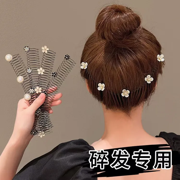 山茶花发夹后脑勺成人女宝拉拉发梳发箍女款儿童发卡插梳刘海发梳商品图
