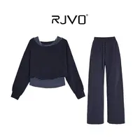 RJVO新款气质日常通勤宽松慵懒斜肩条纹假两件套装