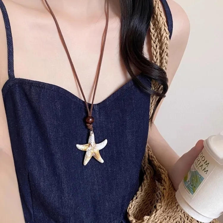 非金属布艺项链 美拉德海星项链海边度假风波西米亚挂脖配饰长款 