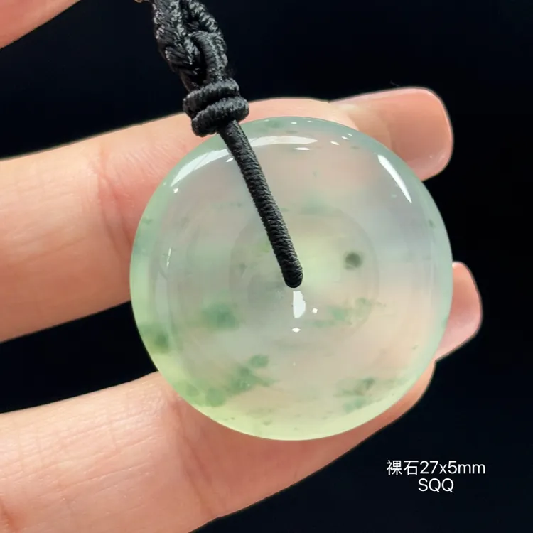 缅甸天然翡翠A货冰飘绿花平安扣吊坠SQQ（下单咨询客服）