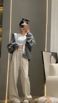 【贝贝专属】（伊洛贝）2025新款简约加长加厚时尚潮流小众收绳卫裤