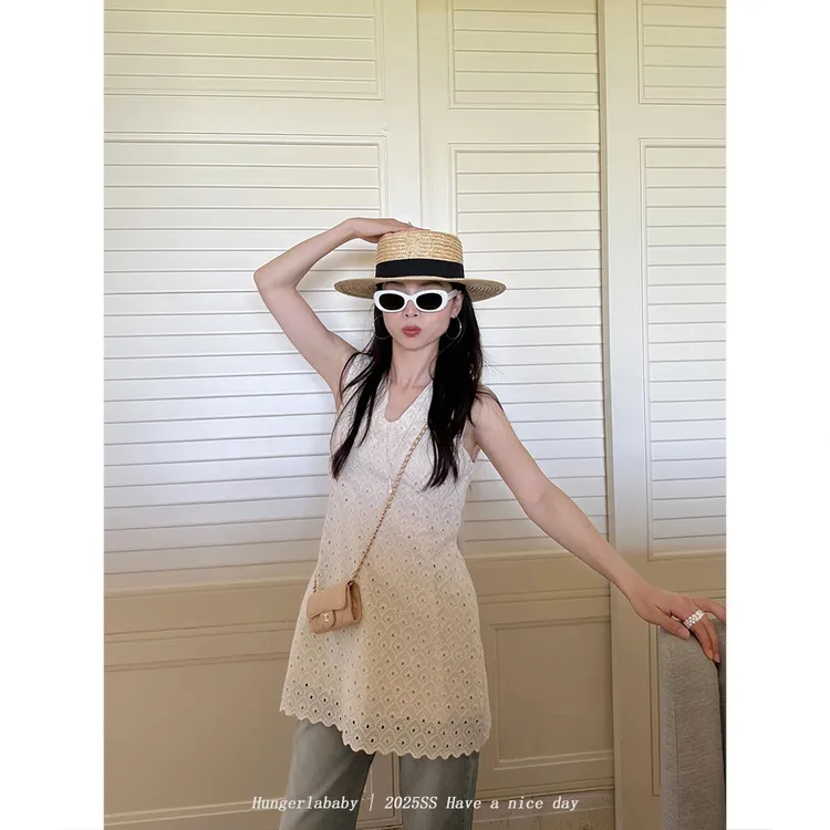 JIJENIE 韩系chic别致穿搭蕾丝背心连衣裙收腰显瘦短裙