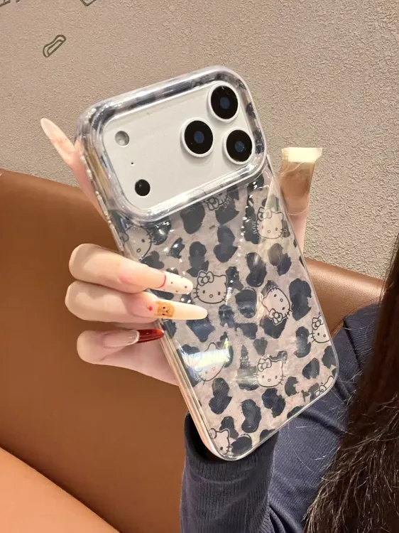 可爱豹纹KT菲林果冻二合一手机壳适用苹果16/15/14/13/12防摔壳