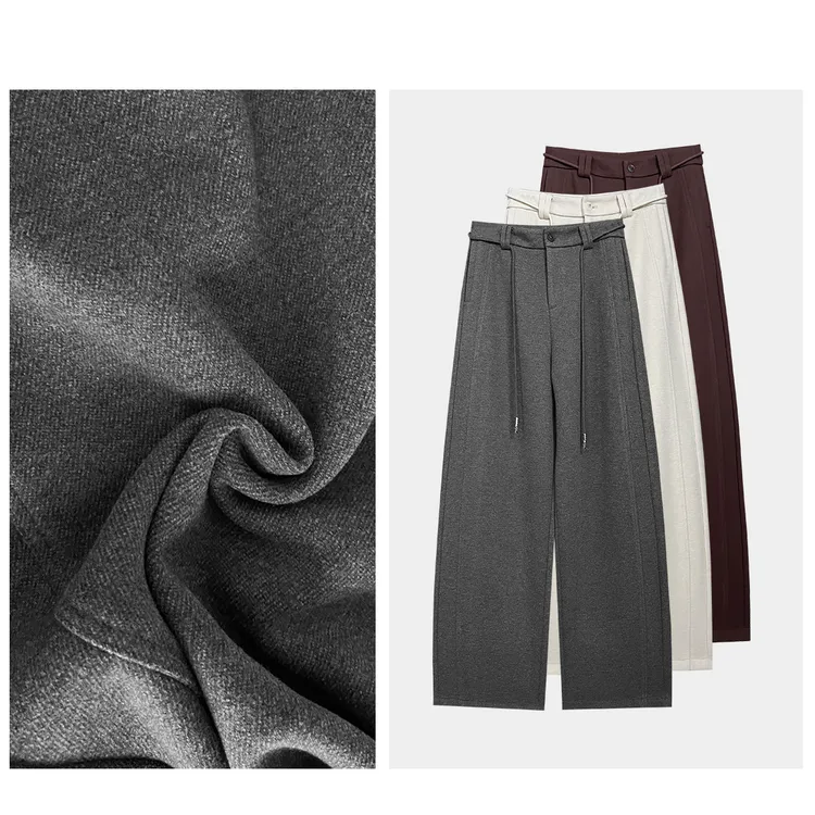 加厚弯刀休闲裤女2025冬新款松紧腰宽松直筒裤香蕉灰色垂感