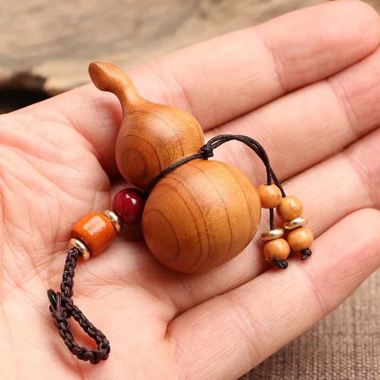 桃木葫芦车钥匙挂件 桃木雕刻实心葫芦 桃木朱红砂桃木葫芦挂件