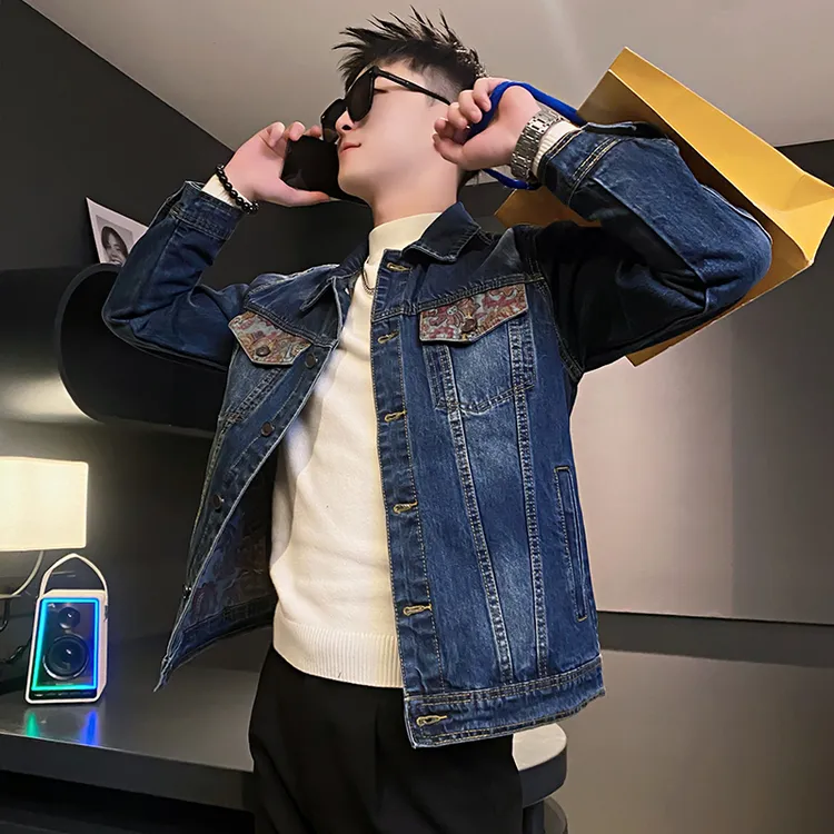 民族风复古牛仔外套男士潮牌牛仔衣2025新款春秋季男装衣服夹克帅