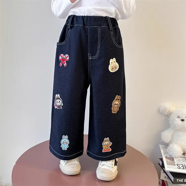 女童牛仔裤春秋2025新款小童刺绣直筒韩版洋气秋装女宝宝裤子秋季
