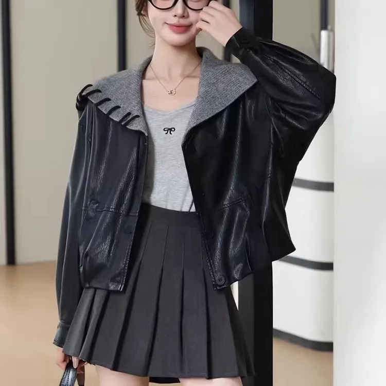 海军领皮衣外套女2025秋季款韩版时尚流行小个子洋气百搭夹克上衣