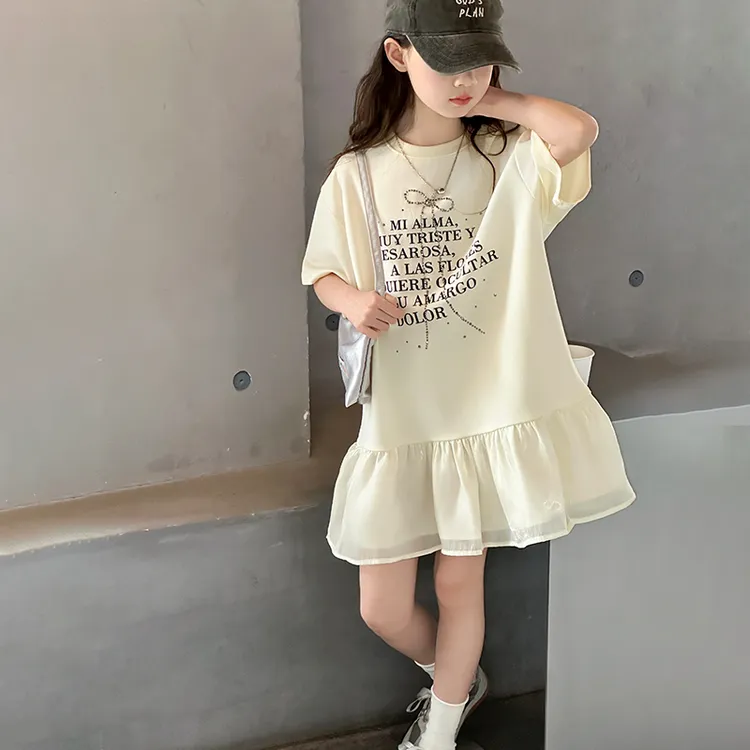 女童蝴蝶结连衣裙25夏季洋气T恤裙短裙儿童装纱裙裙子宽松休闲潮