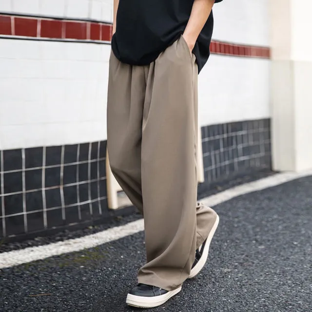 垂感冰丝复古休闲裤男夏季薄款宽松直筒裤凉感透气基础百搭长裤子