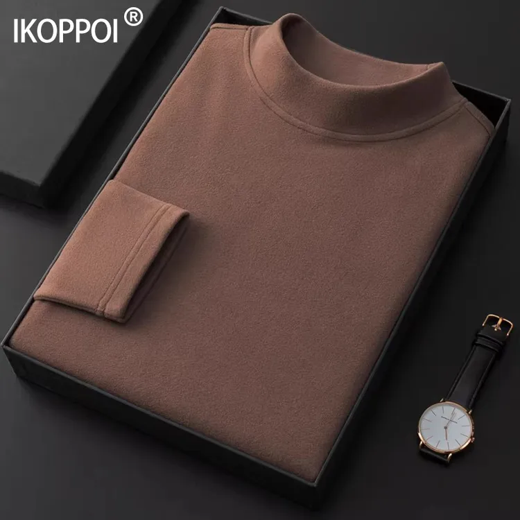 德绒打底衫男士保暖内搭双面磨毛长袖T恤秋冬加厚内衣半高领卫衣