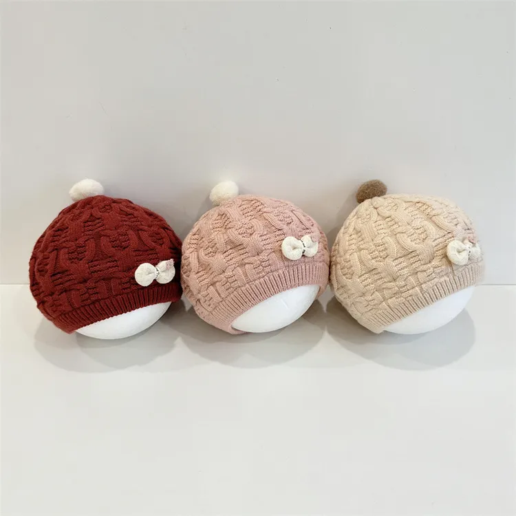 【小布丁】婴儿帽子秋冬季保暖防风针织毛线贝雷帽女宝宝甜美南瓜帽