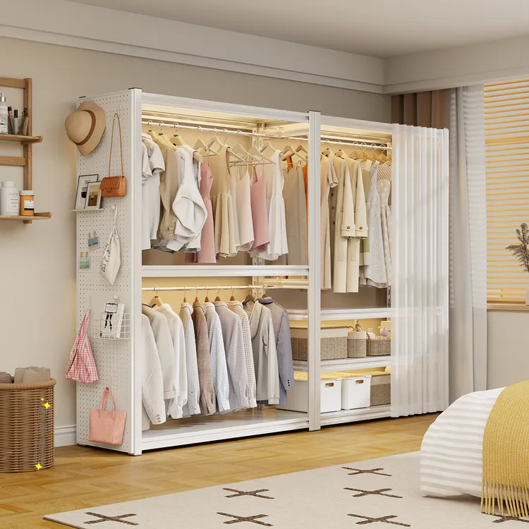 货架衣柜家用卧室开放式衣物收纳简易落地diy洞洞板角钢金属衣架