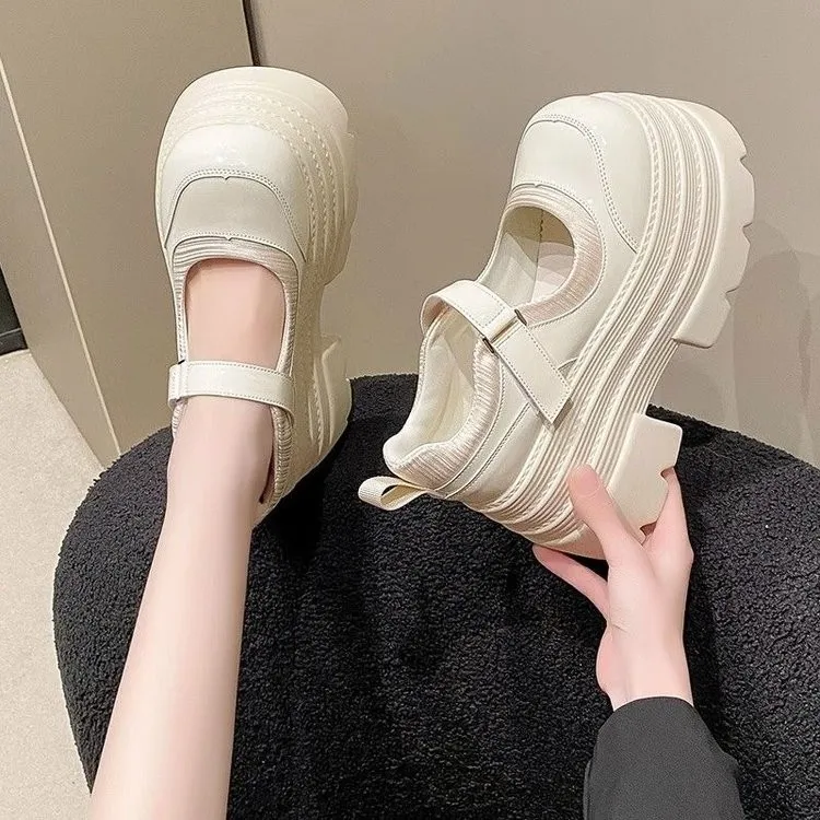 10cm厚底松糕玛丽珍女鞋2025春季新款百搭增高小皮鞋休闲乐福单鞋