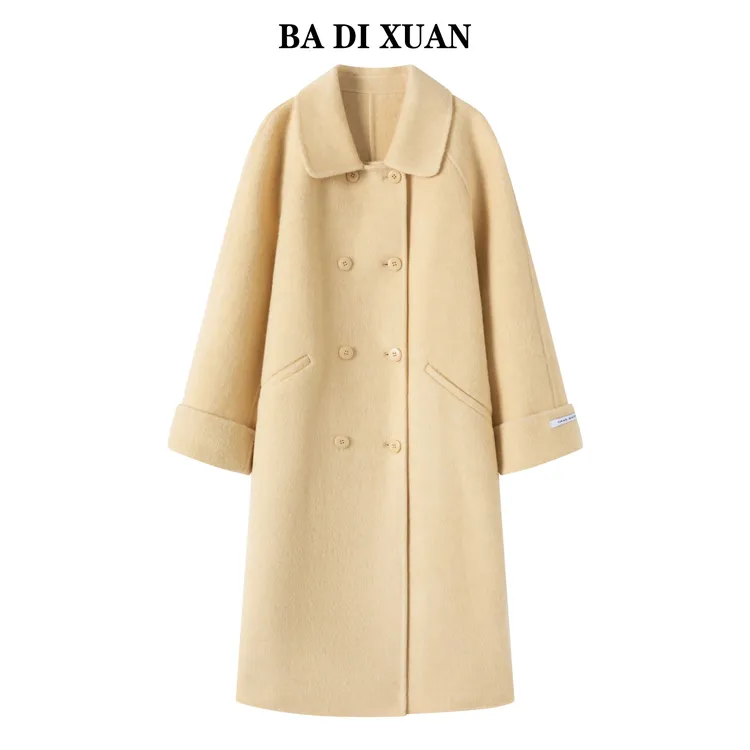 2025新款中长款双面羊毛大衣糖果色双排扣H版秋冬外套