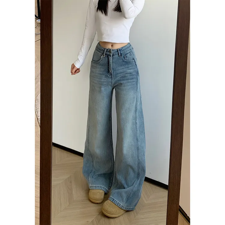 复古窄版阔腿牛仔裤女2025新款冬季加绒高腰显瘦流行时尚潮牌女装
