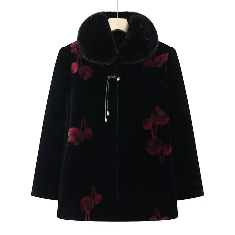 妈妈水貂绒外套中老年冬装女奶奶装加绒大衣高贵仿皮草老人衣服