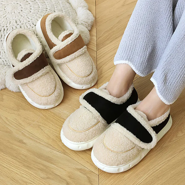 冬季加绒棉拖鞋亲子居家全包跟软底魔术贴男女厚底室内外穿保暖鞋
