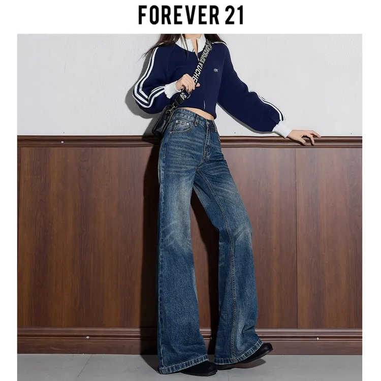 Forever 21低腰无弹宽松显瘦牛仔裤女2025秋冬新款百搭拖地裤垂感