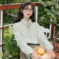 【小铃铛】MT1005法式甜美宽松长袖衬衫女别致设计感小众绿色上衣