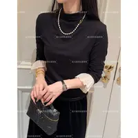 老赵服饰 黑半高领打底衫喇叭袖荷叶边内搭上衣21AU4074