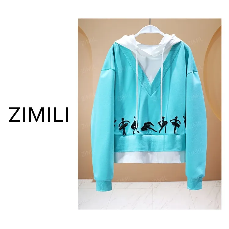 【亮哥女装】2025秋冬《芭蕾》比斯开绿假两件印花连帽卫衣5861-K6