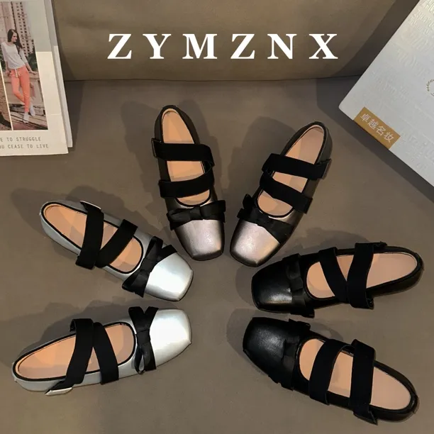 【平增高7cm】芭蕾舞鞋女可爱风浅口英伦风玛丽珍秋新款交叉带W815