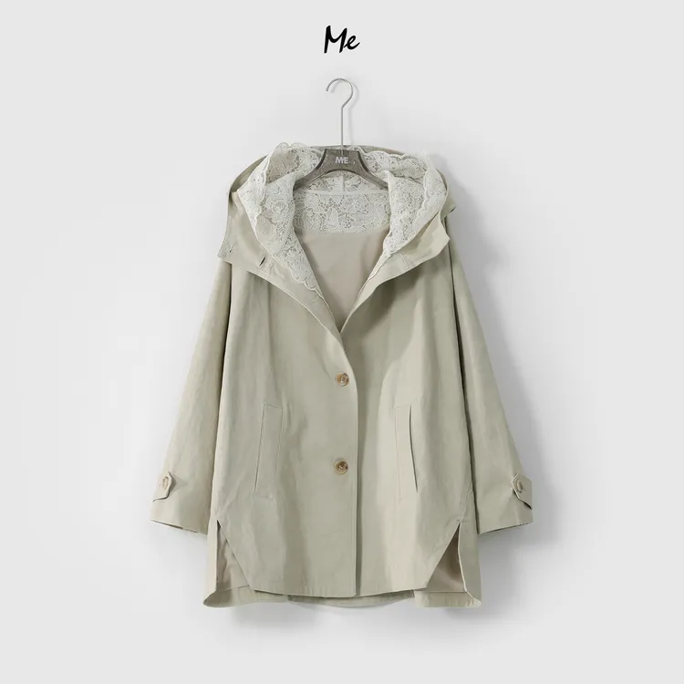 ME【蕾丝斗篷风衣】棉天丝混纺廓形遮肉显瘦时尚一手长外套MESS0820