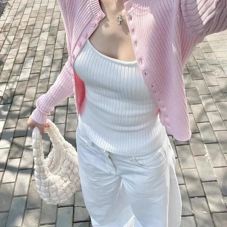 针织吊带背心上衣开衫两件套装女纯欲甜辣妹修身2025早秋季针织衫