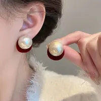 非金属仿珍珠耳饰 简约红色几何珠珠耳环高级感新年喜庆耳钉耳饰