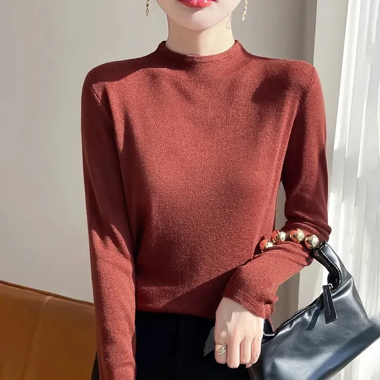 2025年新款女士超细水溶半高领纯色打底衫长袖显瘦休闲时尚内搭