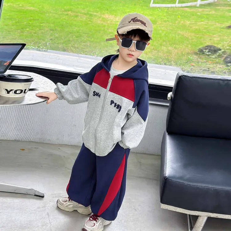 男童秋装套装2025新款洋气儿童春秋装拼色开衫休闲运动服两件套潮