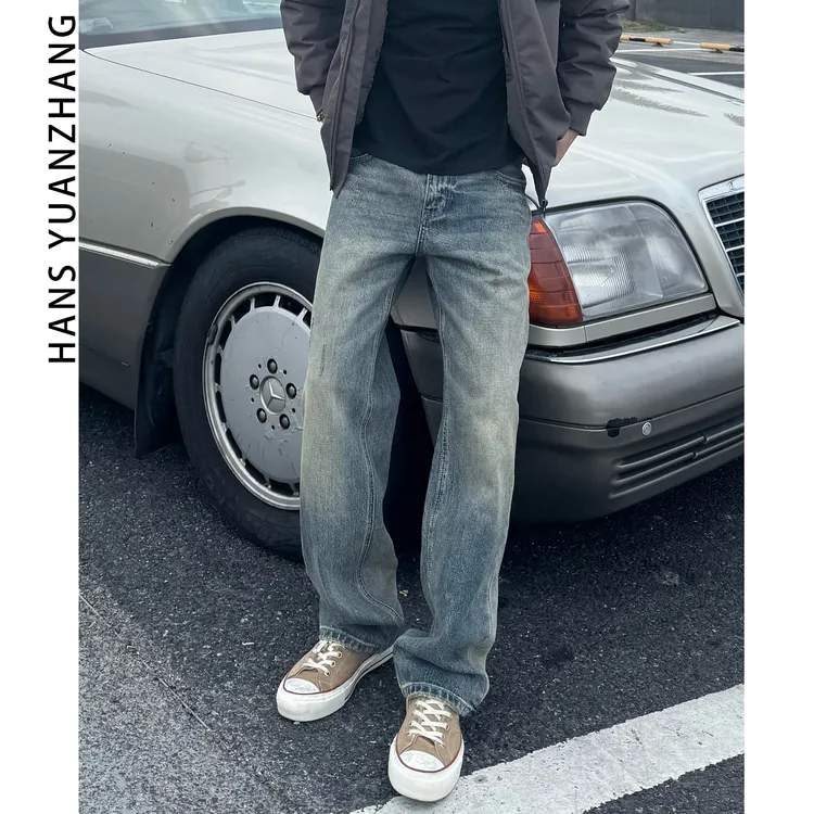 Hans院长 "磨砂水泥“15盎司直筒牛仔裤复古长裤百搭简约美式
