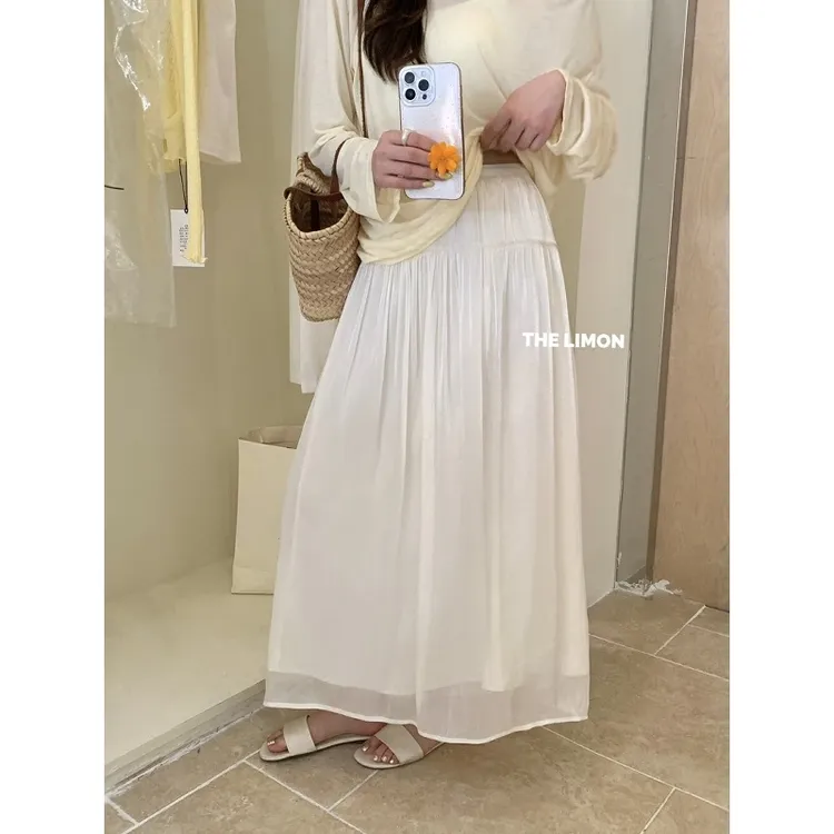 长裙高腰拼接法式春夏光泽半身裙春夏半身裙学院风超仙长裙仙女风