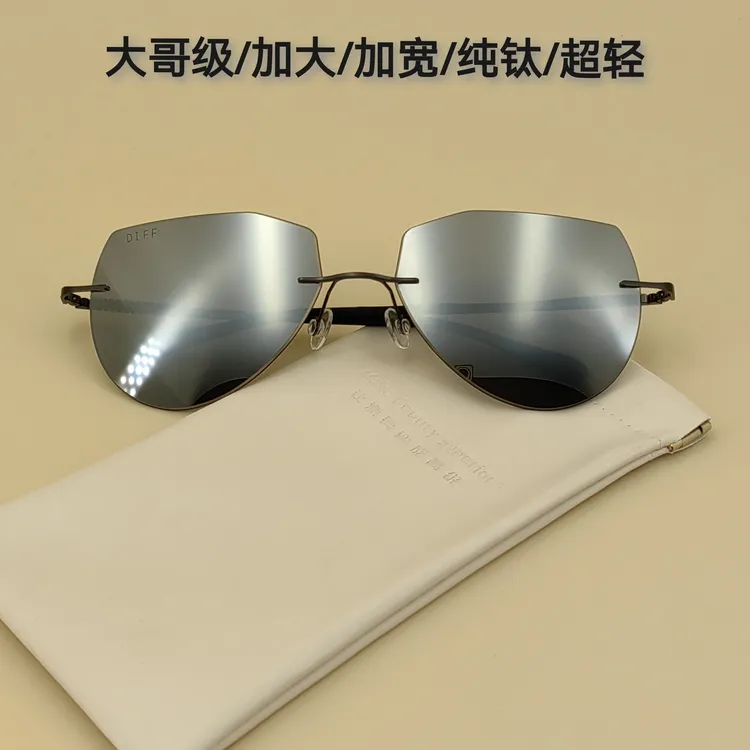 大哥级加大加宽超轻多边形纯钛无框偏光太阳镜男士开车专用驾驶