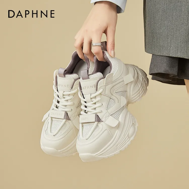Daphne/达芙妮厚底老爹鞋女春百搭系带时尚休闲鞋圆头运动小白鞋