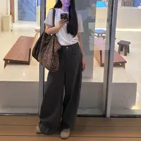 小花【焦糖】韩版松弛感高腰阔腿牛仔裤